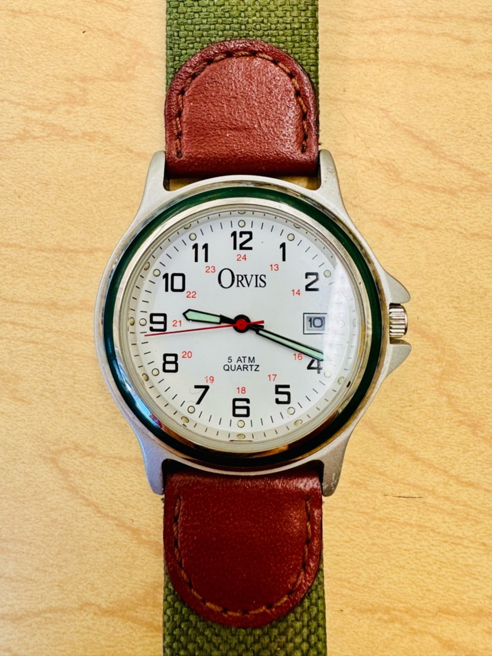 Vintage Orvis 29.3 mm Military Style Men’s Watch White/green with leather strap - Picture 3 of 4